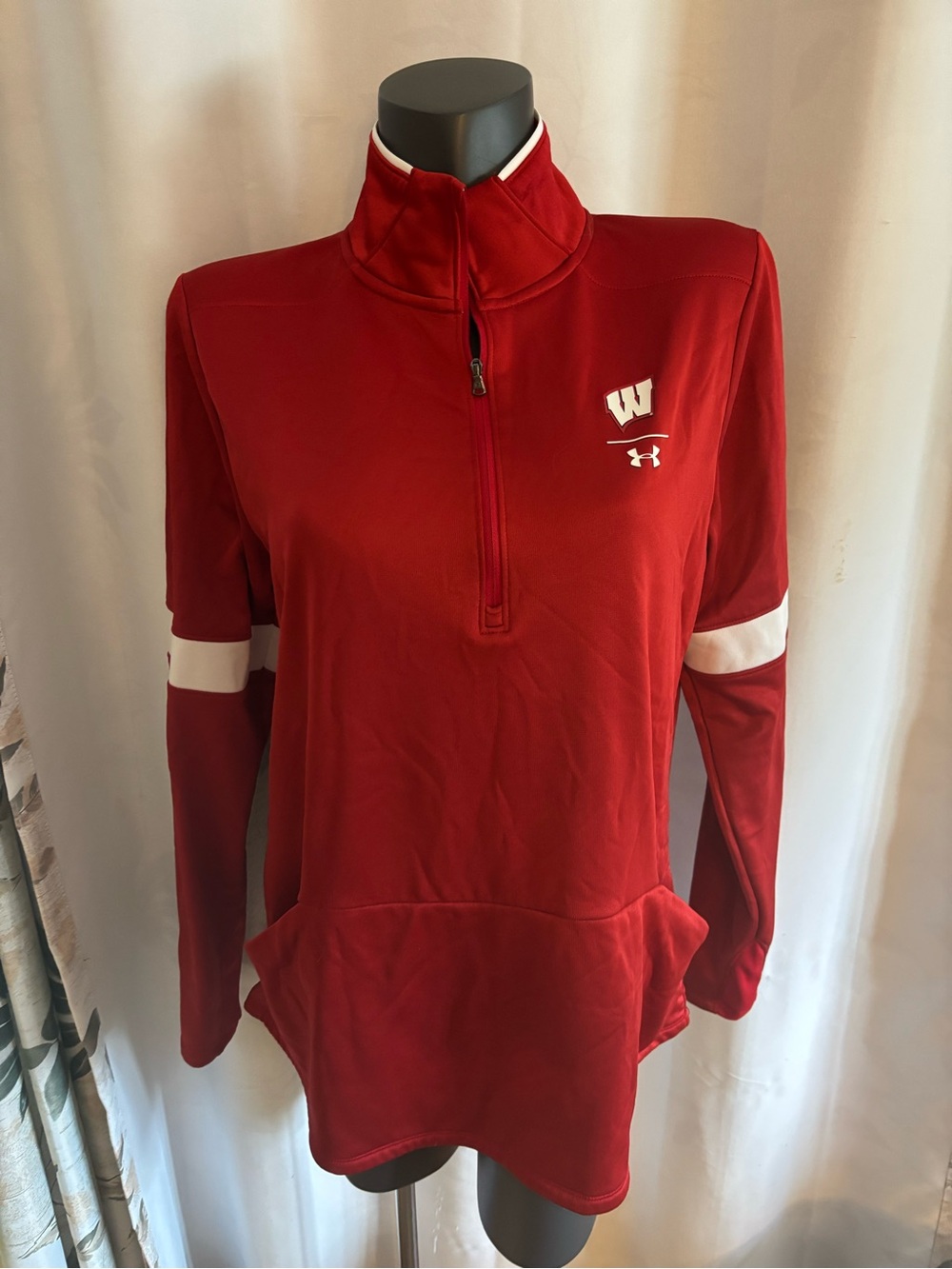 Under Armour Women’s Red Half-Zip Pullover with White Stripe Accents